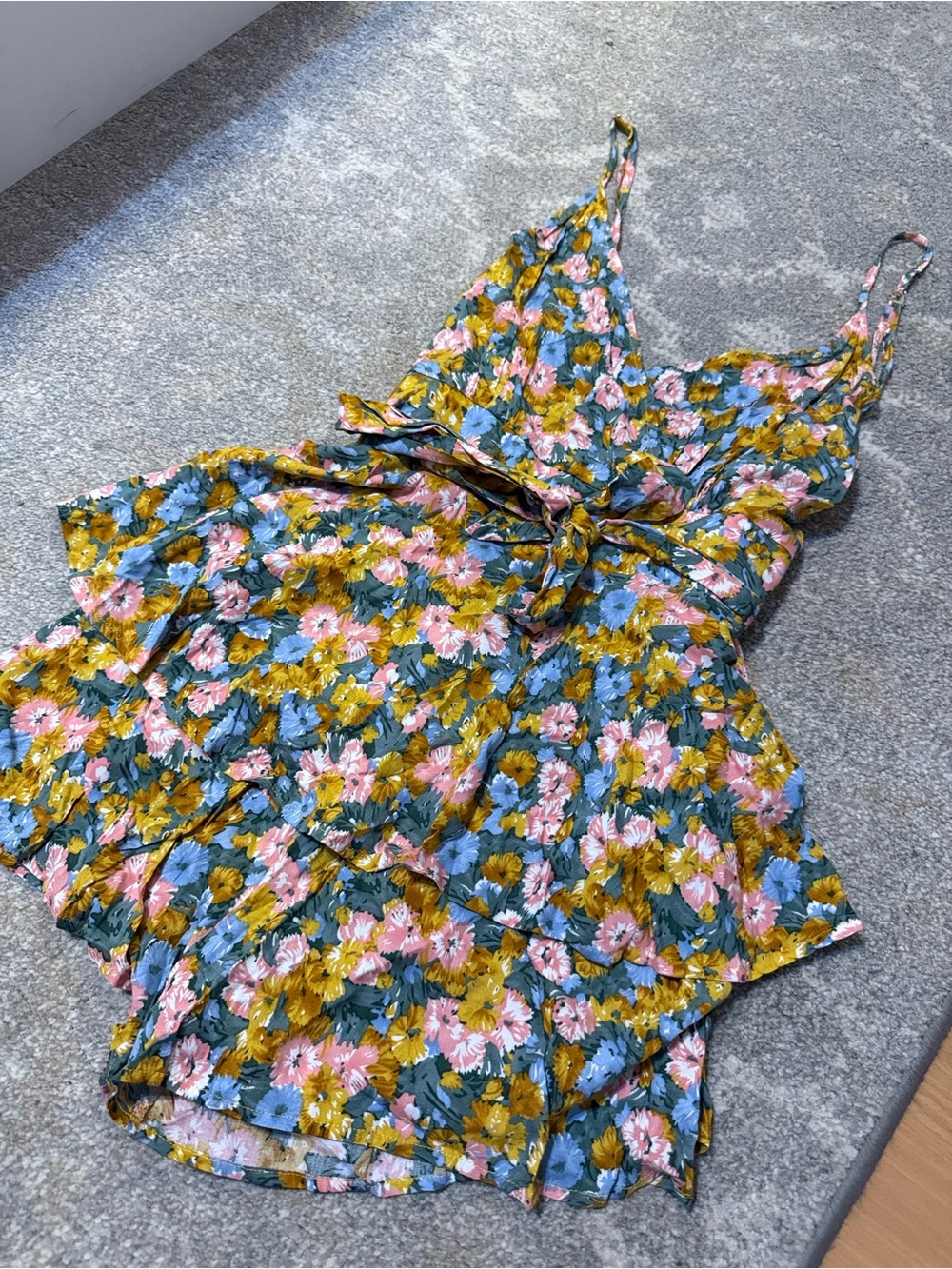 Floral Tie-Waist Camisole Romper in Multi Floral